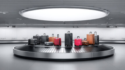 3D render of baggage carousel with digital overlay highlighting cleared luggage minimalism illustration concept scene visual for commercial design use high detail quality stock image illustration conc