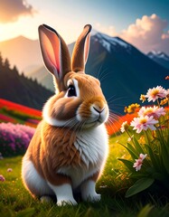 Cute rabbit in alpine meadow