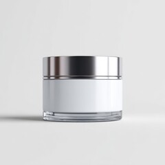 Blank white cream jar, metallic lid, clear glass