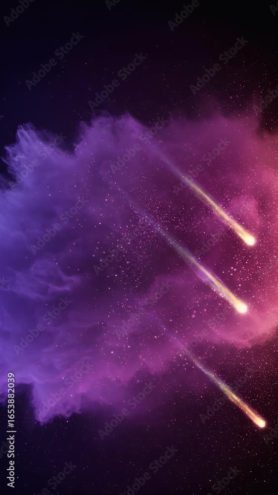 Poster abstract colorful nebula explosion with streaking comets in deep space
