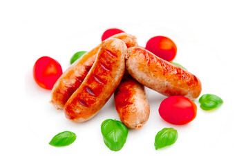 grilled sausages isolated on white background