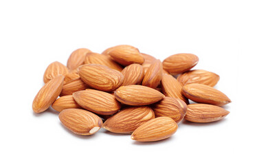 Organic almond nuts on white background.