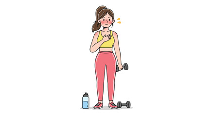 Woman Feeling Exhausted During Workout with Dumbbells.