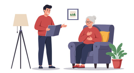 Young Man Providing Support to Elderly Woman.