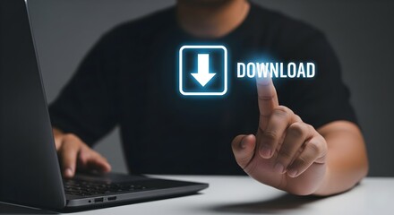 effectively represents the process of downloading data, software, or a file from the internet or a network.