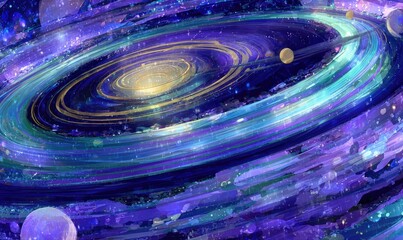 Spiral galaxy swirls in vibrant cosmic hues