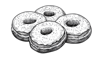 Hand drawn set of tasty donuts sweet pastry illustration isolated on white background