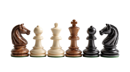 Strategic Standoff: A meticulously arranged collection of classic chess pieces, a visual metaphor for strategy, competition, and intellectual pursuits. The pieces stand in a stark formation.