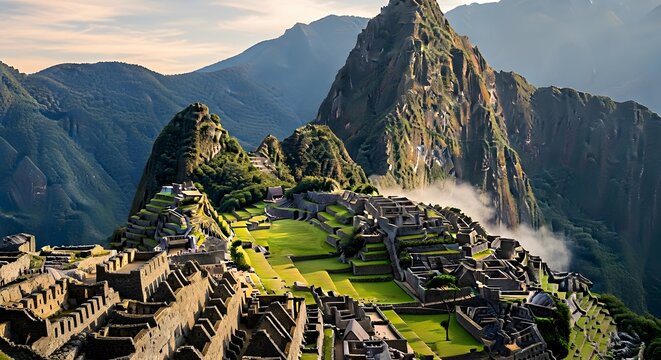 Photo of majestic machu picchu, the ancient inca citadel nestled high in the andes mountains of peru