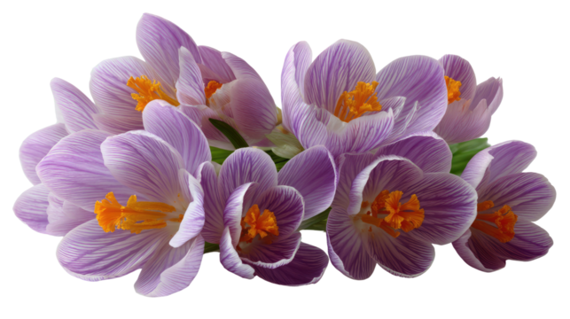 Delicate Purple Crocus Blooms: A close-up view captures the exquisite beauty of a cluster of purple crocus flowers in full bloom, with vibrant orange stamens at their heart.