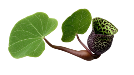 Unique Flower of a plant: Close-up studio shot unveils a single unique flower and a couple leaves of a botanical marvel. Perfect for showcasing plant diversity, beauty, and intricate details.