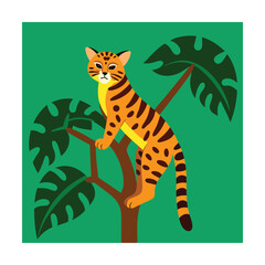 Cartoon Leopard Sitting on a Tree Branch big cat animal