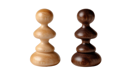 Wooden Chess Pawn: Two elegant wooden chess pawns stand side-by-side, one in a light hue and the other in a rich, dark tone, capturing the essence of strategy and competition. 