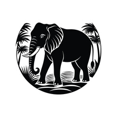 Fototapeta premium Elephant and vector illustrations with silhouettes for wildlife and nature design