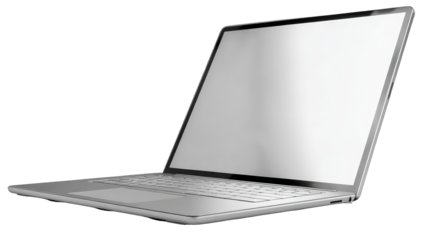 Sleek Silver Laptop with Blank Screen Slightly Angled View.