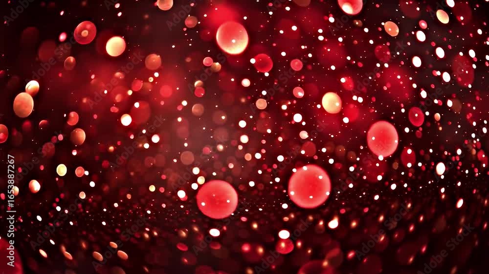 Wall mural dynamic red bokeh lights: abstract glittering particle background with festive sparkle