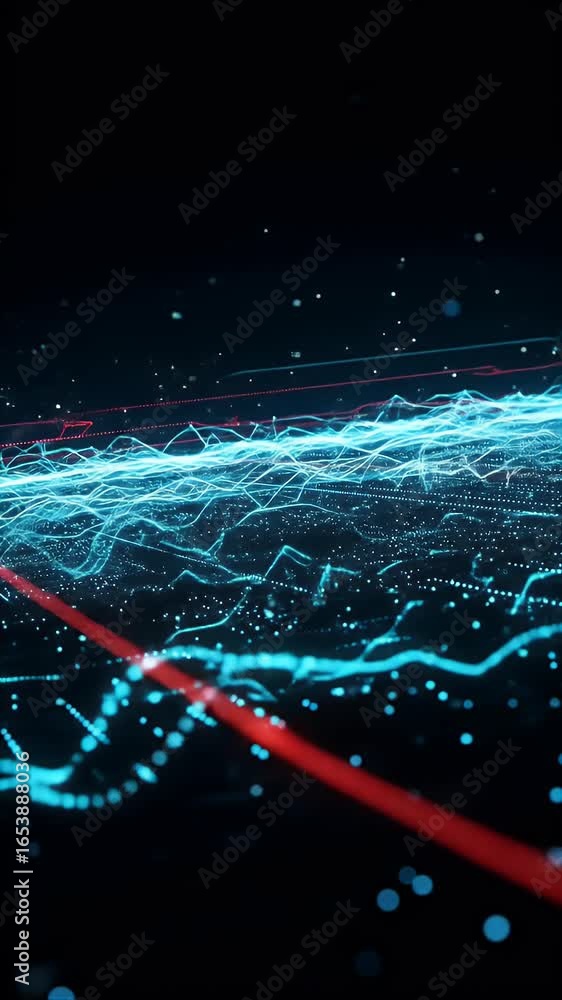Poster abstract digital data network with blue lights and red lines
