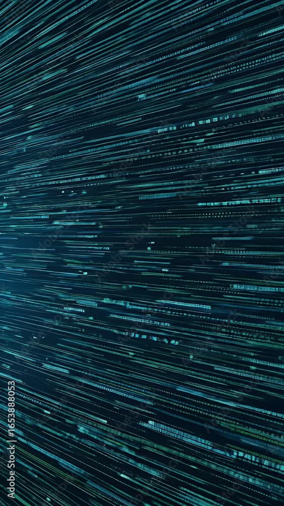 Poster abstract digital data stream animation with blue and green particles