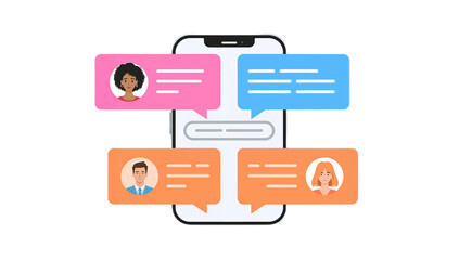 Social Media Chat Bubbles with Diverse People on a Mobile Phone