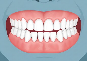 Naklejka premium 3d illustration of close up of a set of healthy white teeth in an open mouth showing good dental hygiene and oral health