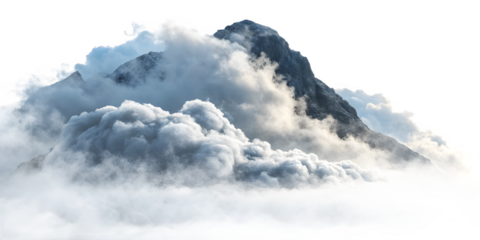 Mountain peak surrounded by clouds isolated on transparent background