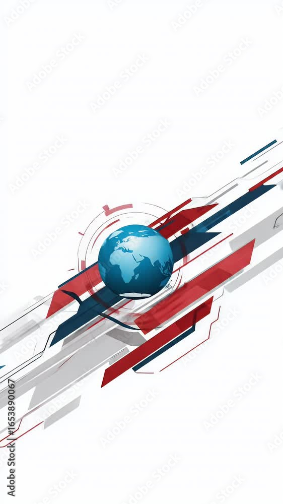 Poster abstract digital global technology network background with blue earth and red lines
