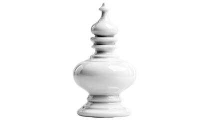 Ornate white glossy ceramic decorative object with a pointed finial top and tiered base.