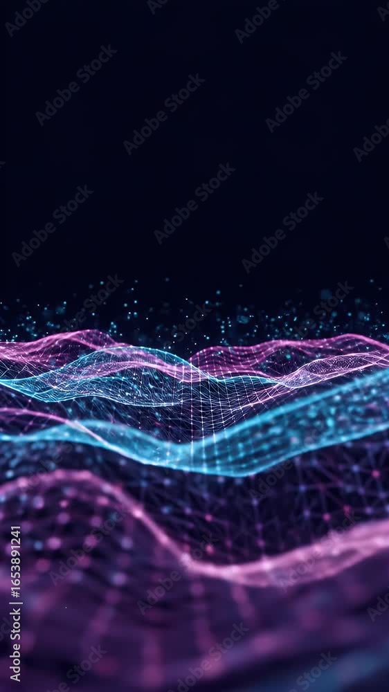 Aufkleber abstract digital network wave background with glowing particles