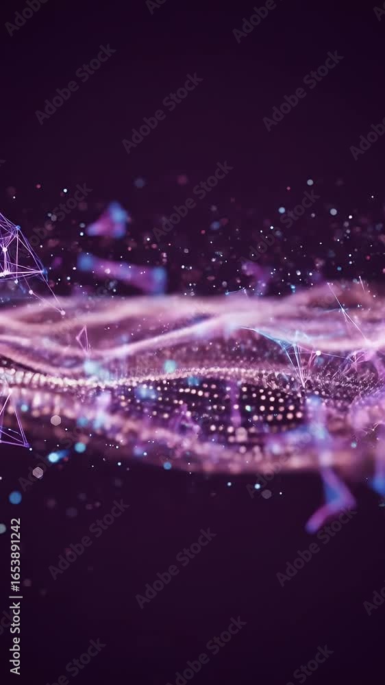 Poster abstract digital network wave background with glowing particles and lines