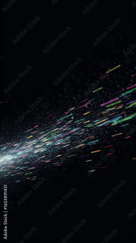 Poster abstract digital particle stream with colorful glowing lights