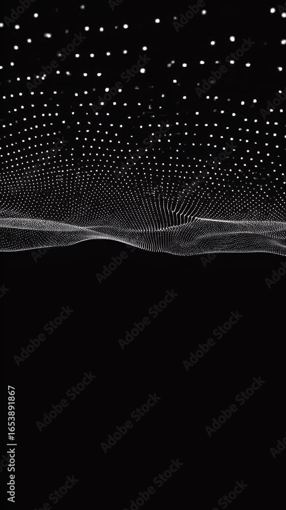 Poster abstract digital particles forming intricate glowing patterns in dark space
