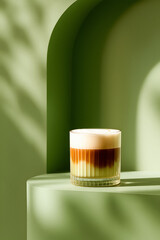 Layered Coffee Drink on Green Pedestal
