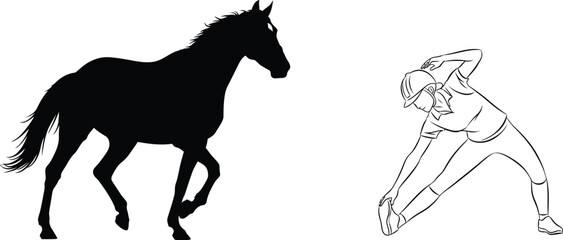 Horse riding fitness warm up equestrian sport silhouette art