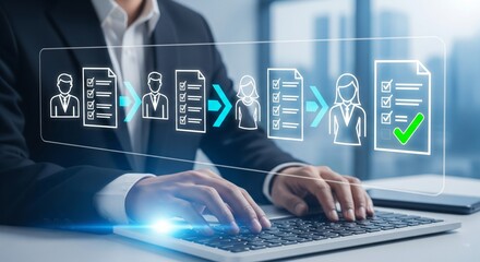 Business Workflow Visualization with Icons and Checklist Interface &ndash; Digital Process Management Concept