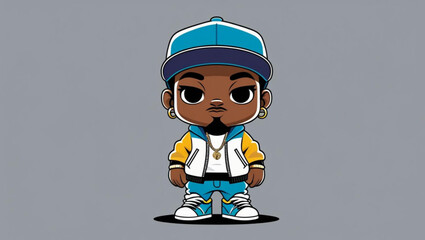 Cool Cartoon Kid in Hip-Hop Streetwear and Backward Cap