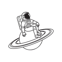 Astronaut sitting on planet illustration, cosmic adventure vector art, futuristic galaxy science creativity, universe exploration design, and fantasy space discovery concept. vector illustration