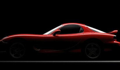 Red sports car silhouette in black background