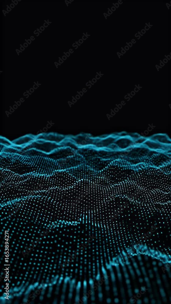 Poster abstract digital wave pattern of glowing blue particles for technology background