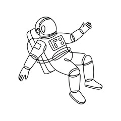 Astronaut waving hand vector line art illustration cosmic galaxy adventure futuristic space exploration and universe discovery design