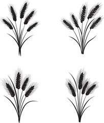 Fototapeta premium Four Wheat Stalks Silhouette Set Illustration
