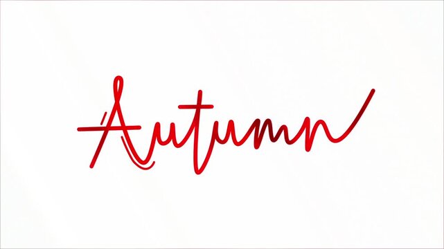 Autumn One line continuous animated typography intro outro, hand drawn calligraphy monoline vintage text on background, aniamted Calligraphy lettering animation video red glow type on white backdrop  
