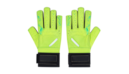 Pair of goalkeeper gloves, modern design, palm and back view, isolated on transparent background, sports accessories