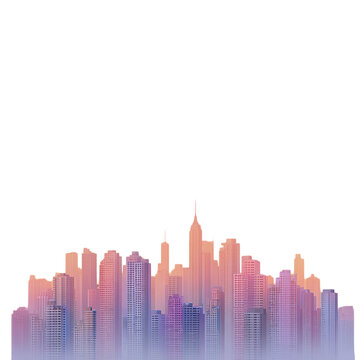 Minimalist city skyline in soft outline - pastel background 