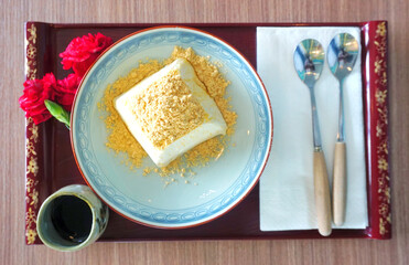 Tofu pudding with sweet sauce, Japanese dessert