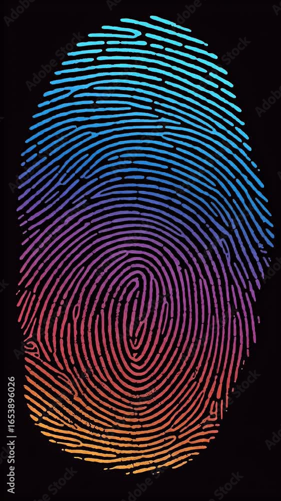 Poster abstract fingerprint identification pattern with vibrant gradient colors digital graphic