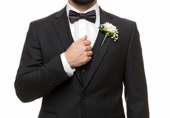 Elegant Groom Tuxedo Bow Tie Boutonniere  Wedding Fashion Detail
