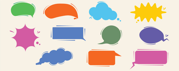 Hand-drawn speech bubbles set. Speech balloons, frames, stylish, handwritten, doodles, vector illustrations.