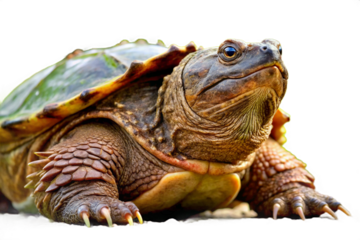 Close up portrait of a snapping turtle with a dark background