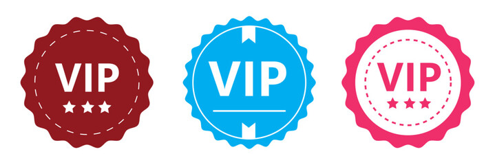 VIP icons. Different styles, color, VIP status. Vector icons.