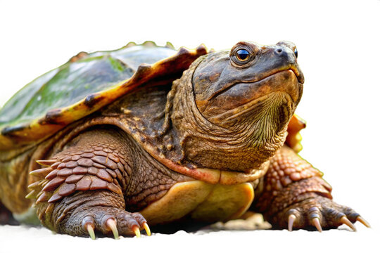 Close up portrait of a snapping turtle with a dark background - Powered by Adobe